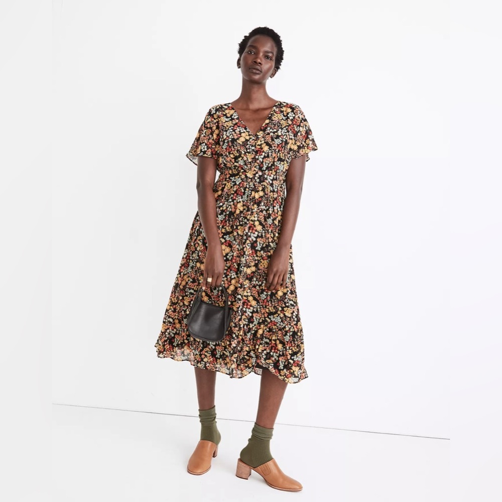 Madewell Dolman-Sleeve Ruffle-Hem Midi Dress
